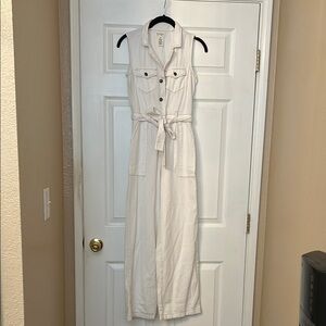Sleeveless White Button-Down Jumpsuit